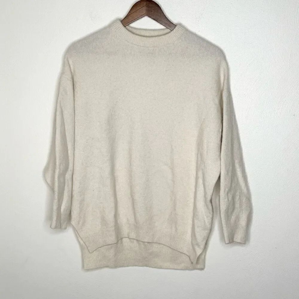 Stockholm Atelier & Other Stories Wool Blend Hi Low Crewneck Sweater in Ivory -